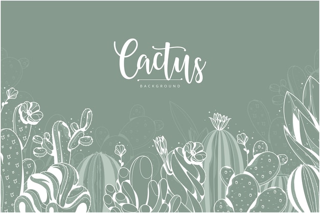 Hand drawn outline cactus plant illustration background