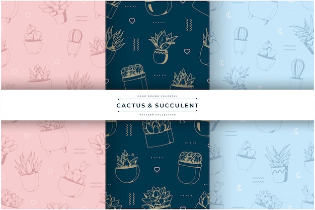 коллекция рисованной очертания кактусов и сочных узоров