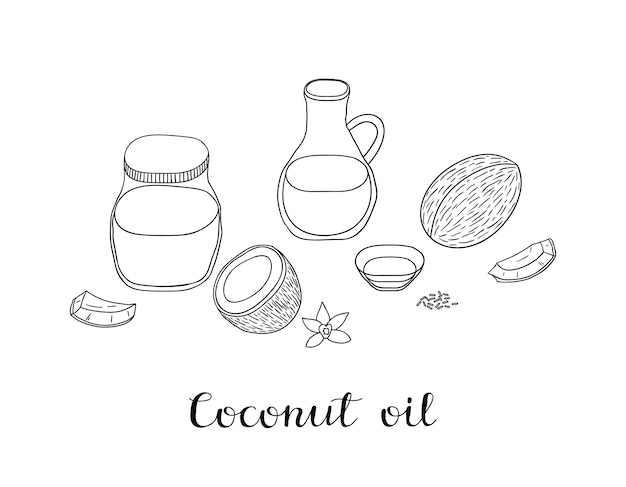 Hand drawn outline coconut oil