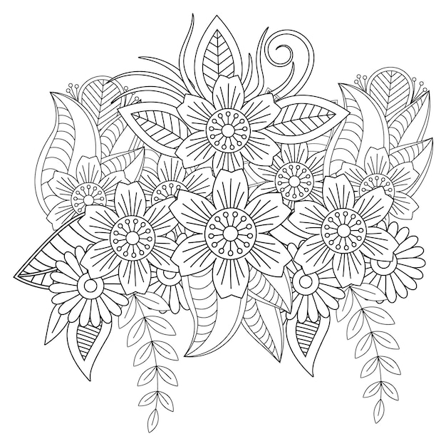 Vector hand drawn outline flower coloring page