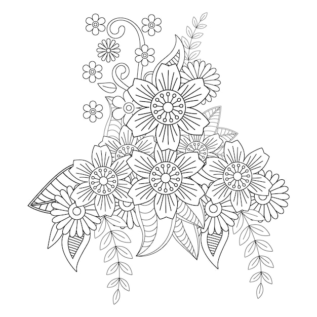 Hand drawn outline flower coloring page