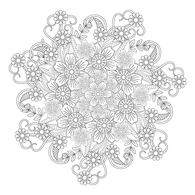 Hand drawn outline flower coloring page