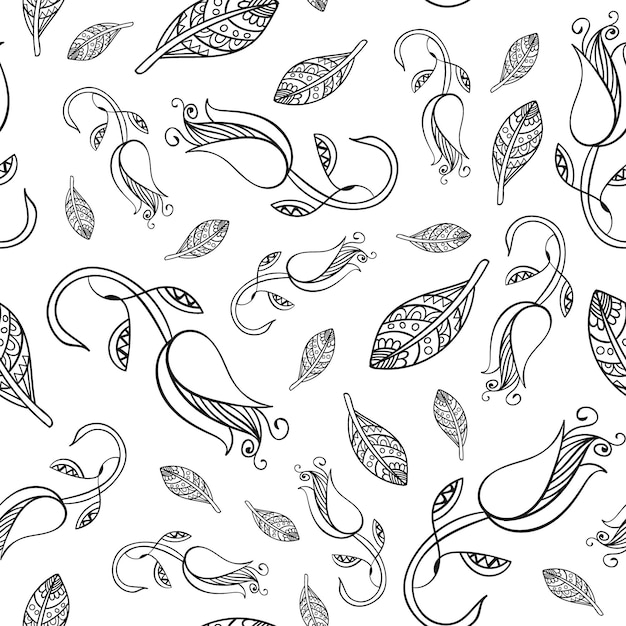 Hand drawn outline flower seamless pattern