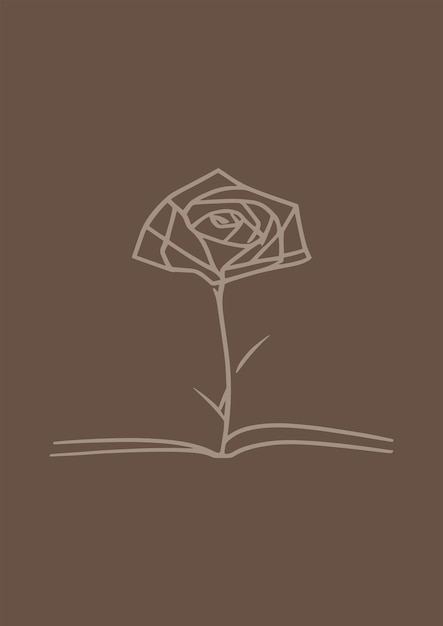 Vector hand drawn outline illustration of a single rose and book