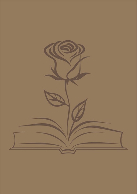 単一のバラと本の手描きの概要イラスト