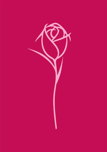 Vector hand drawn outline illustration of a single rose