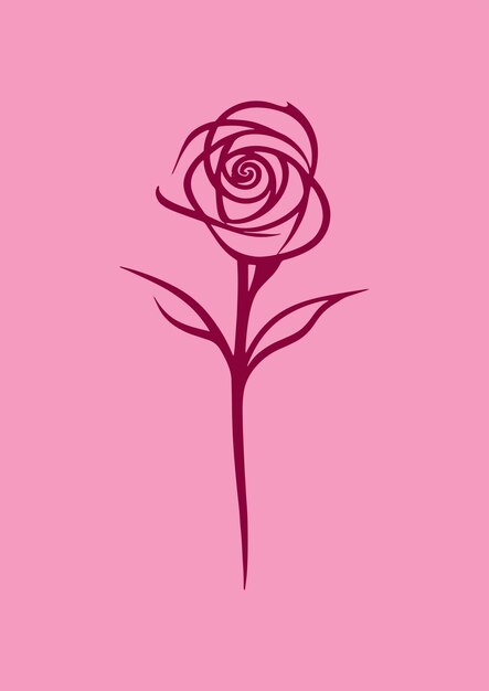 Vector hand drawn outline illustration of a single rose