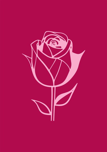 Vector hand drawn outline illustration of a single rose