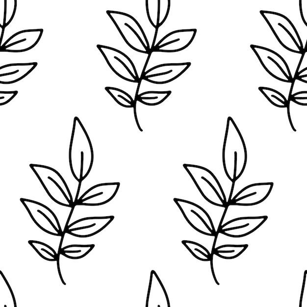 손으로 그린 개요 나뭇잎 원활한 패턴 낙서 꽃 잎 인쇄 아름다운 자연 장식