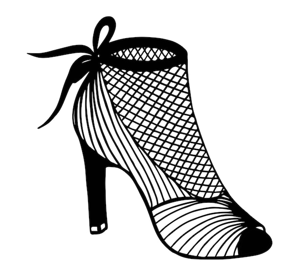 Hand drawn outline ornamental high heel shoe illustration