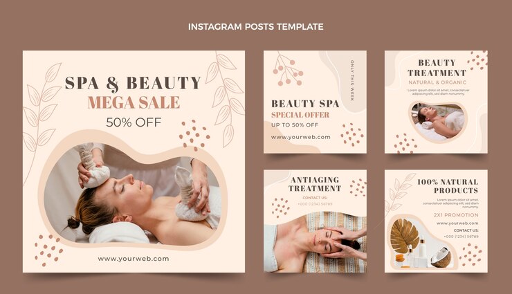 Vector hand drawn outline spa and beauty instagram posts