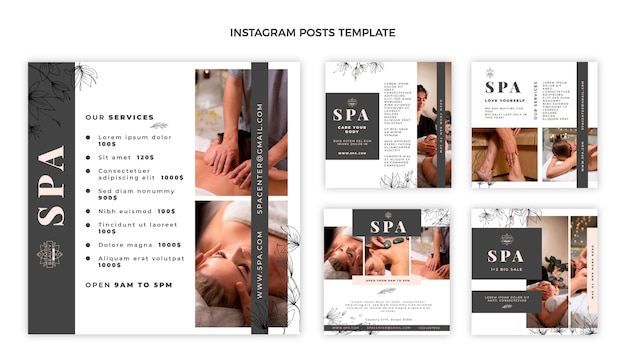 Collezione di post di instagram spa con contorno disegnato a mano