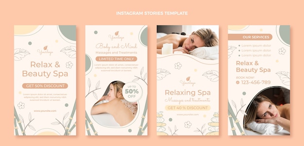 Hand drawn outline spa instagram stories template