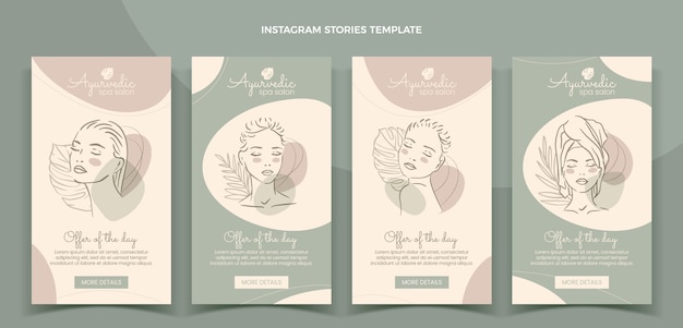 Vector hand drawn outline spa instagram stories