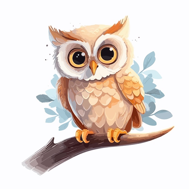 hand drawn owl cartoon illustration Autumn style Watercolor owl