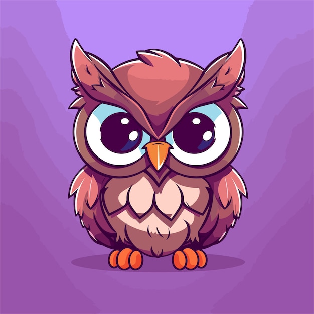 白い背景に手描きのフクロウ漫画イラスト分離