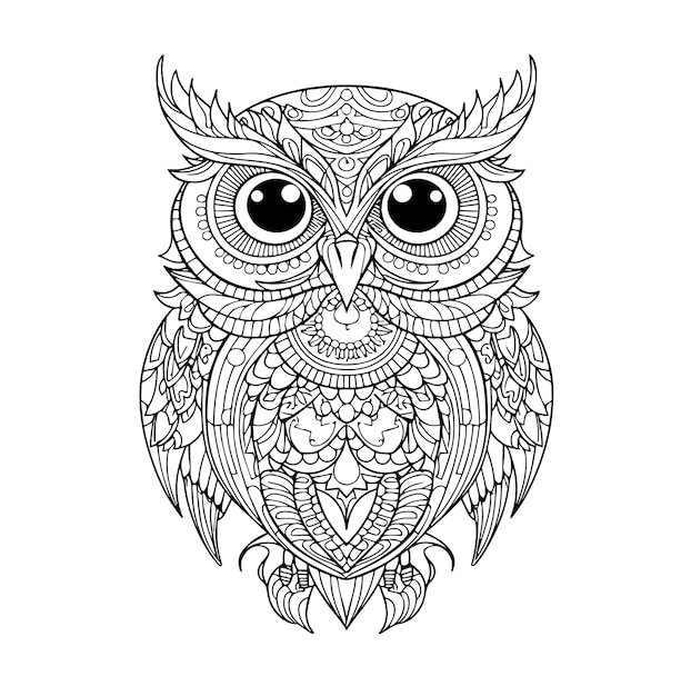 Hand drawn Owl Mandala for anti stress Coloring Page