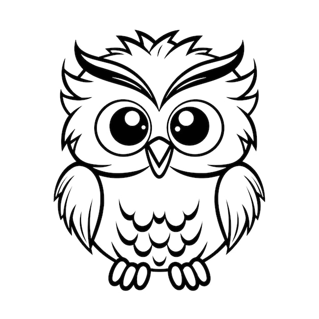 Hand drawn owl outline illustration cute owl coloring page black and white