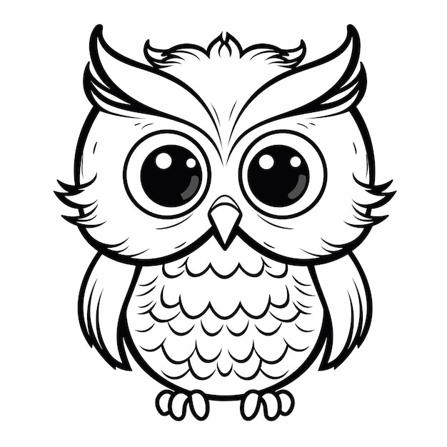 Vector hand drawn owl outline illustration cute owl coloring page black and white