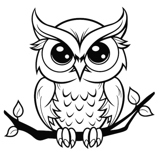 Hand drawn owl outline illustration cute owl coloring page