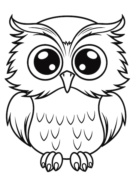 Vector hand drawn owl outline illustration cute owl coloring page