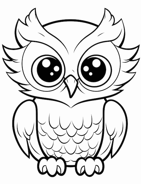 hand drawn owl outline illustration Cute owl coloring page