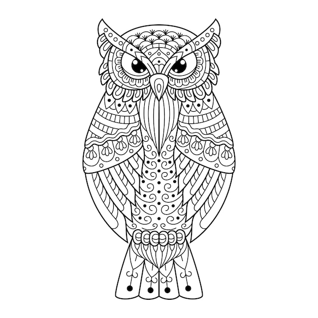 Hand drawn of owl in zentangle style