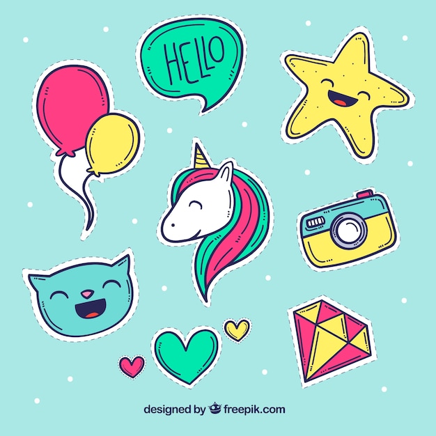 Vector hand drawn pack of funny stickers