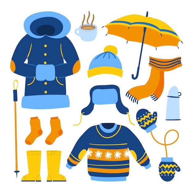 Hand drawn pack of winter clothes