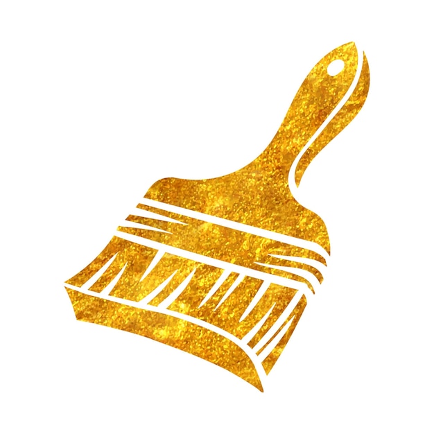 Vector hand drawn paintbrush icon doodle sketch in gold foil texture vector illustration