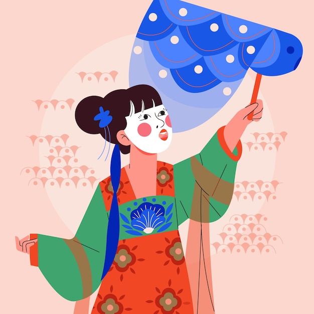 Vector hand drawn painted geisha illustration