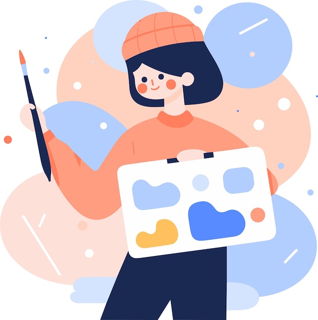 Hand Drawn Painter is drawing with creativity and fun in flat style isolated on background
