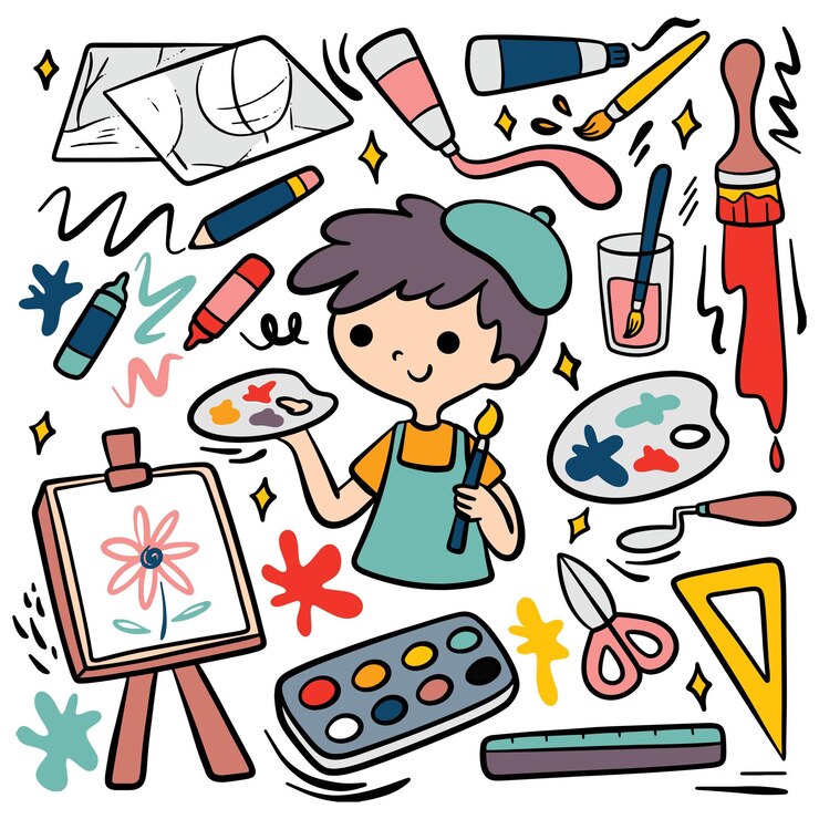 Vector hand drawn painting artist doodle art