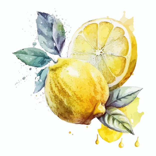 Hand drawn painting of fruit lemon Handdrawn illustration isolated on white background in boho style