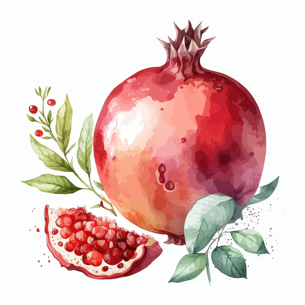 Vector hand drawn painting of fruit pomegranate handdrawn illustration isolated on white background in boho style