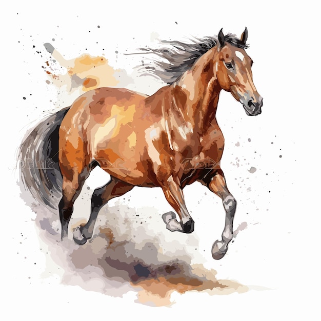 Vector hand drawn painting running horse