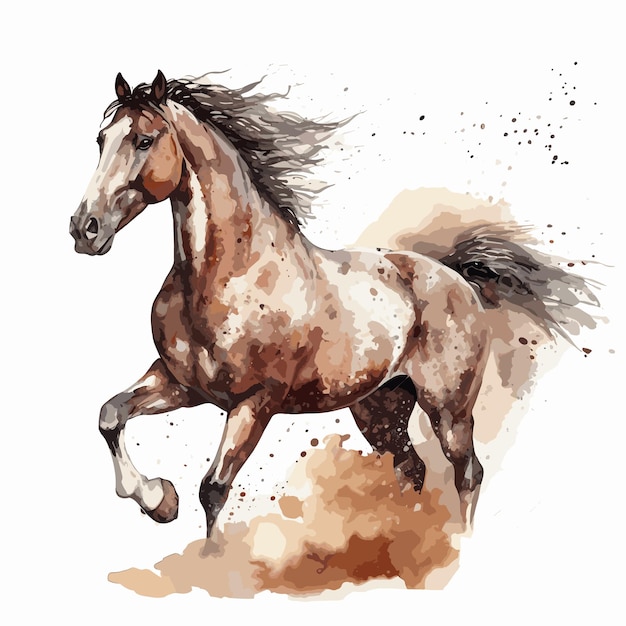 Vector hand drawn painting running horse