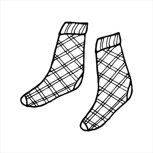 Vector hand drawn pair of socks in doodle style black and white vector illustration