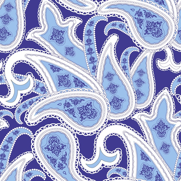 Hand drawn paisley floral ornaments seamless pattern background