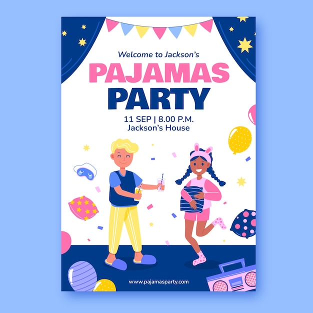 Hand drawn pajamas party poster template