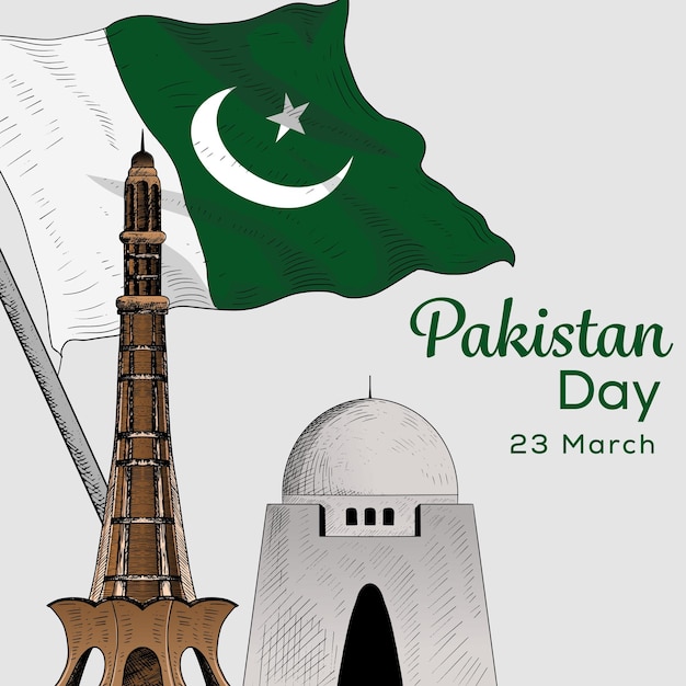 Vector hand drawn pakistan day illustration design vector