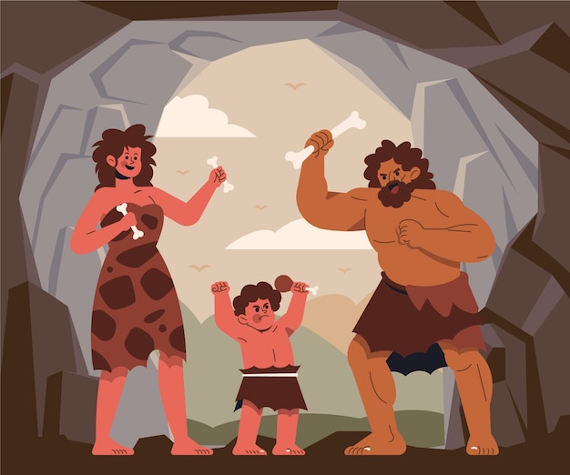 Vector hand drawn paleolithic period illustration