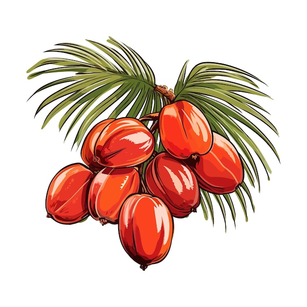 Hand drawn palm fruit vector cartoon isolated white background