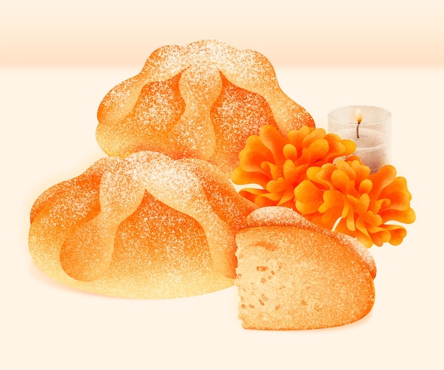 Vettore pan de muerto disegnato a mano