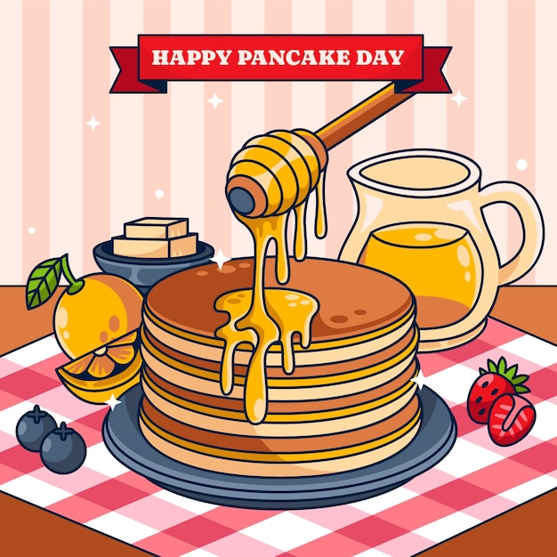 Vettore illustrazione disegnata a mano del giorno dei pancake