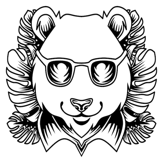 hand drawn of Panda head line art