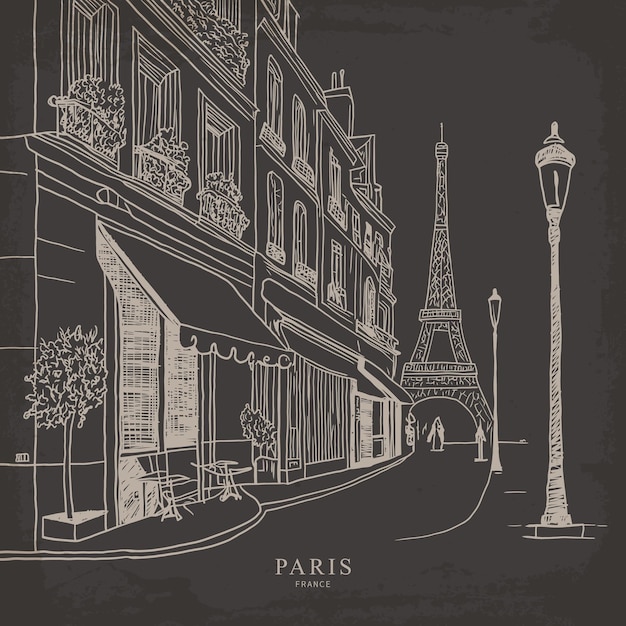 Hand drawn Paris city corner Vector line illustration