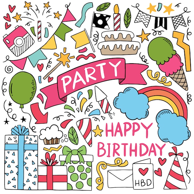 hand drawn party doodle happy birthday Ornaments illustration