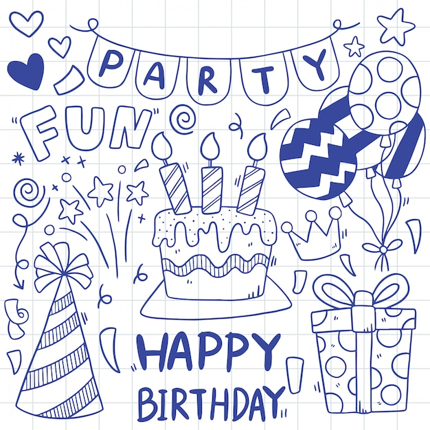 hand drawn party doodle happy birthday Ornaments illustration