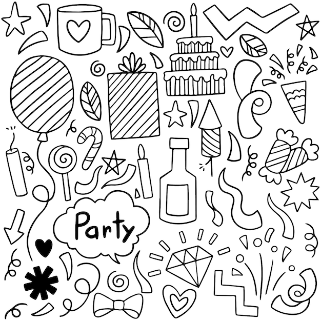 Ornamenti di buon compleanno festa doodle disegnato a mano